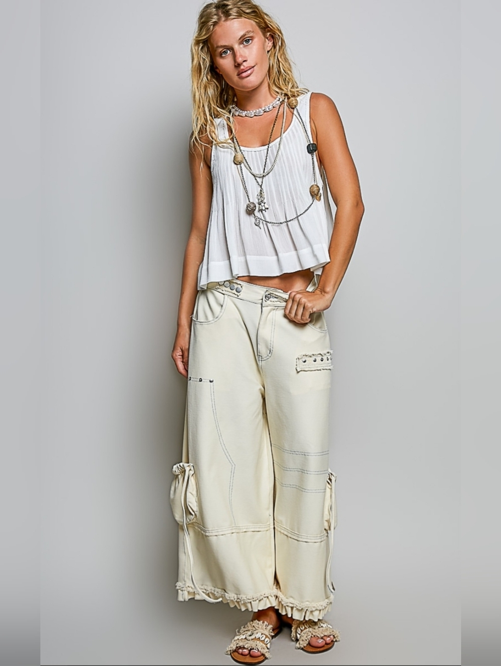 #1554 POL Desert Nomad Patchwork Wide-Leg Pants